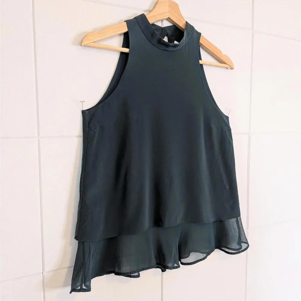 Elizabeth and James 100% silk cutaway halter flowy tank blouse